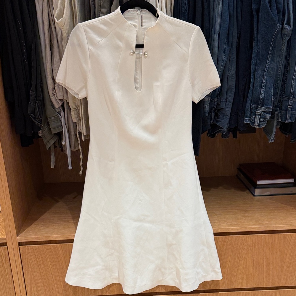 Elie Tahari Cream Short-Sleeve Keyhole Mini Dress